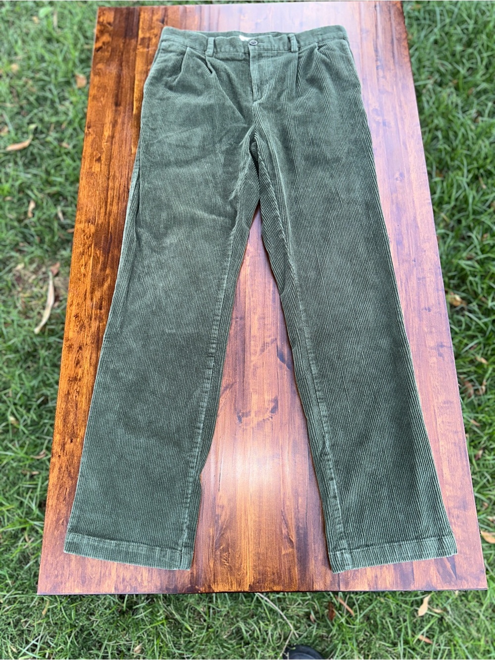 Green Corduroy Straight-Leg Baggy Pants Size 31
